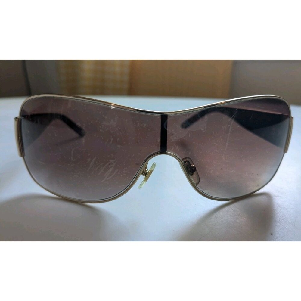VERSACE VE 2101 1002/13 Gold Black Shield Monolens Sunglasses Italy *scratches*